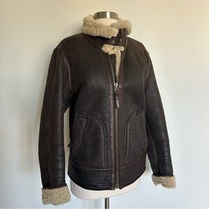 Vince Women’s 100% Shearling Jacket Coat Cracked Lamb Shearling Bomber Sz M
